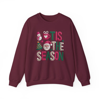 Tis the Season Leopard Letters Christmas Sweatshirt - Faux Yarn