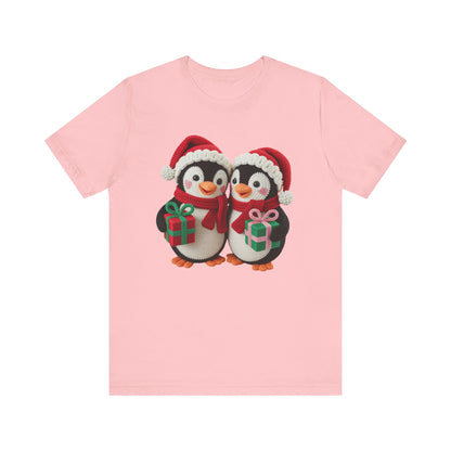 Cute Christmas Penguins T-Shirt - Faux Yarn