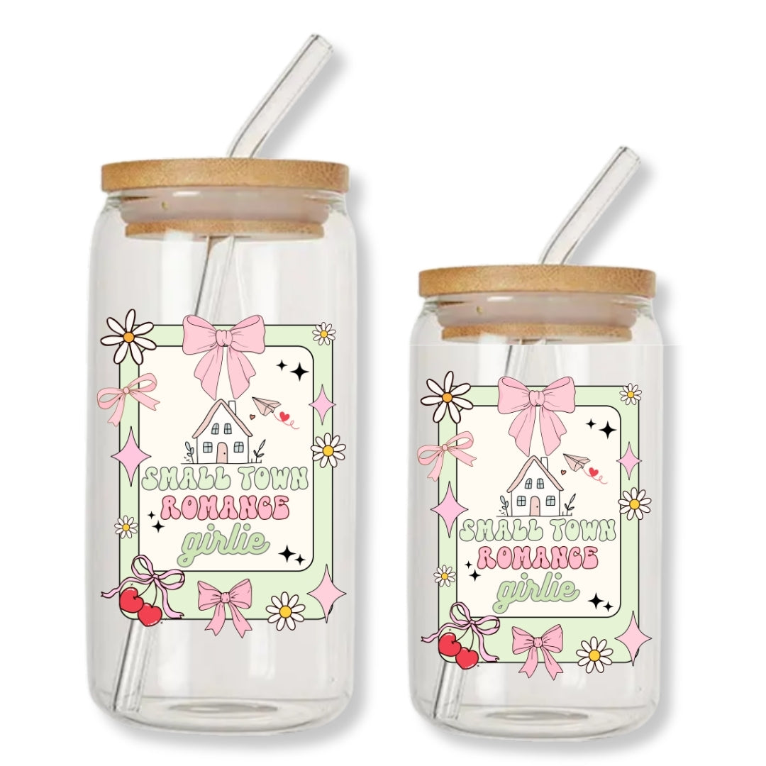 Small Town Romance Girlie 16 oz. or 20 oz. Glass Can Cup Just So Happy