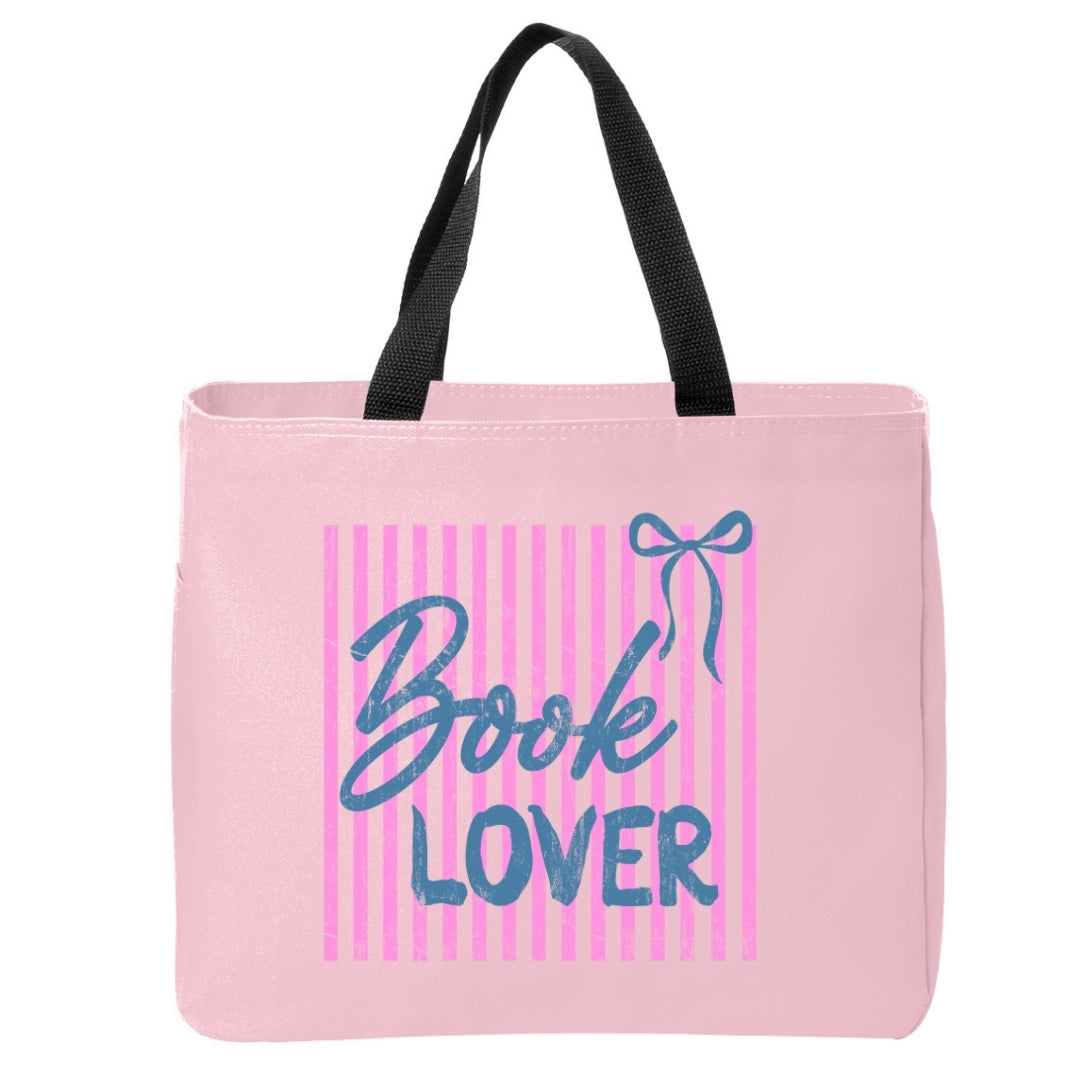 Book Lover Pink Stripes Tote Bag Just So Happy