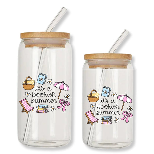 It's a Bookish Summer Doodles 16 oz. or 20 oz. Glass Can Cup Just So Happy