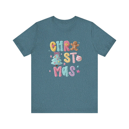 Pastel Christmas Cookie T-Shirt - Faux Yarn