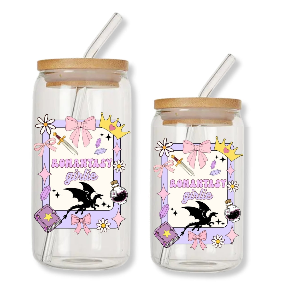 Romantasy Girlie 16 oz. or 20 oz. Glass Can Cup Just So Happy