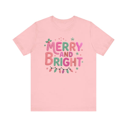 Merry & Bright Christmas T-Shirt - Faux Yarn