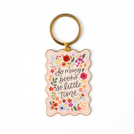 So Many Books Metal Keychain 2.5x1.5 in. | Bookish & Reading