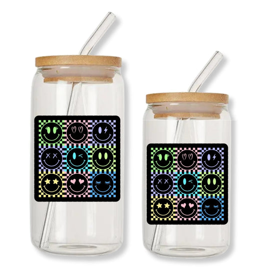 All the Smiley Faces 16 oz. or 20 oz. Glass Can Cup Just So Happy