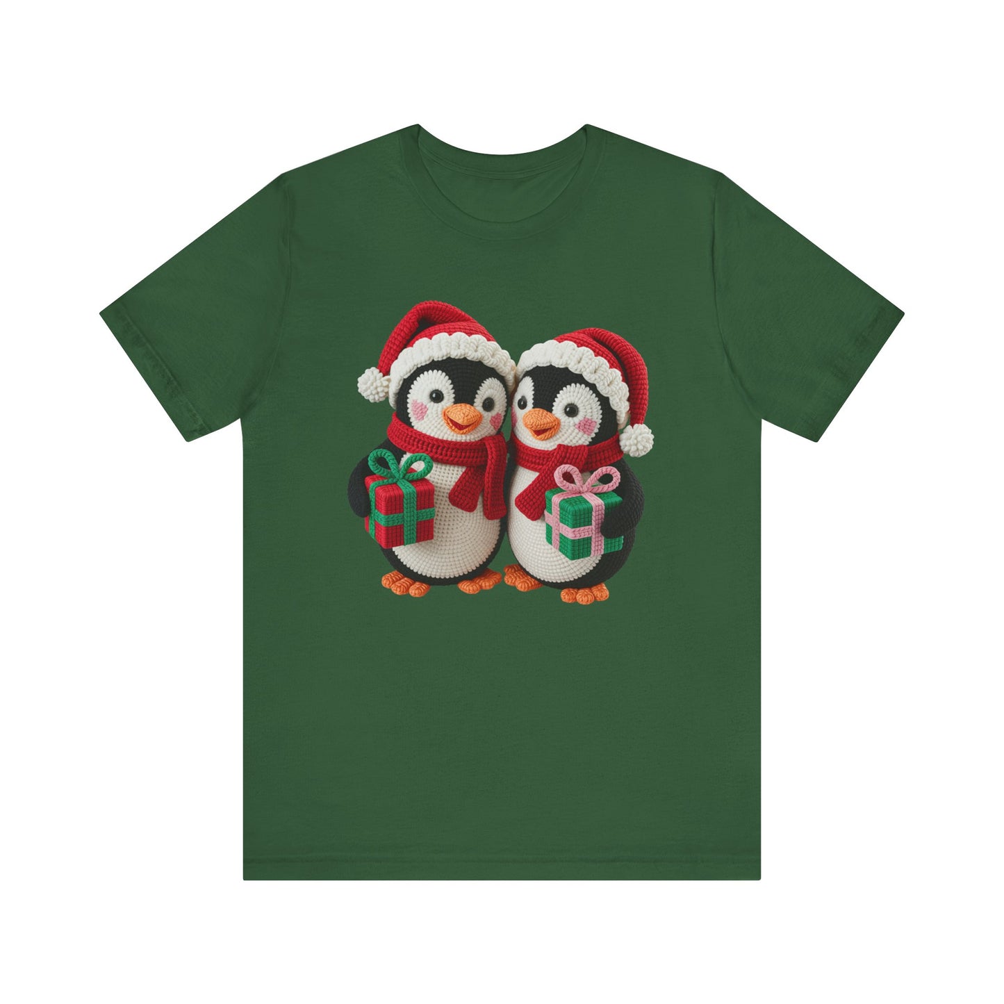 Cute Christmas Penguins T-Shirt - Faux Yarn