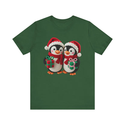 Cute Christmas Penguins T-Shirt - Faux Yarn