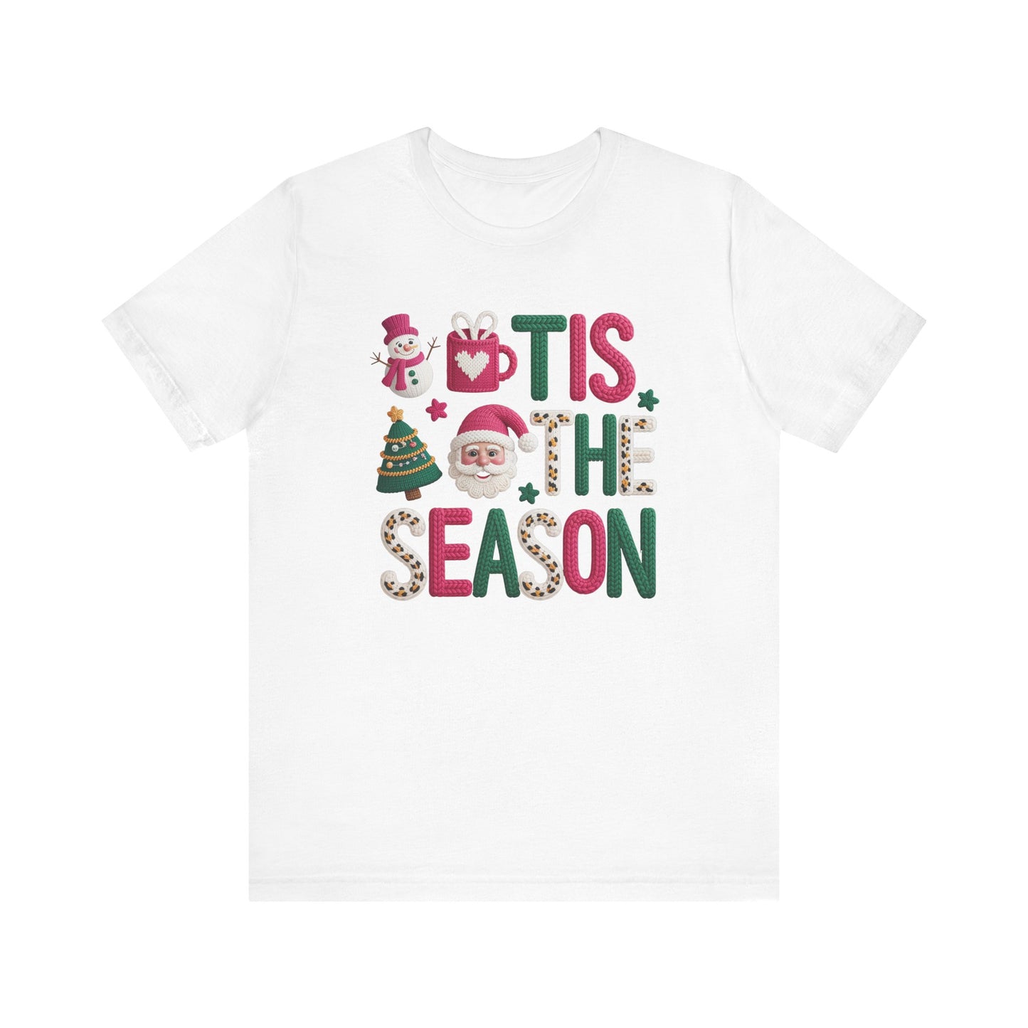 Tis the Season Leopard Letters Christmas T-Shirt - Faux Yarn