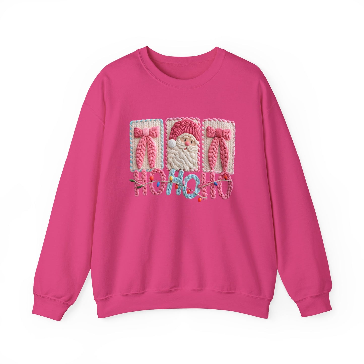 Ho Ho Ho Cute Pink Christmas Sweatshirt - Faux Yarn