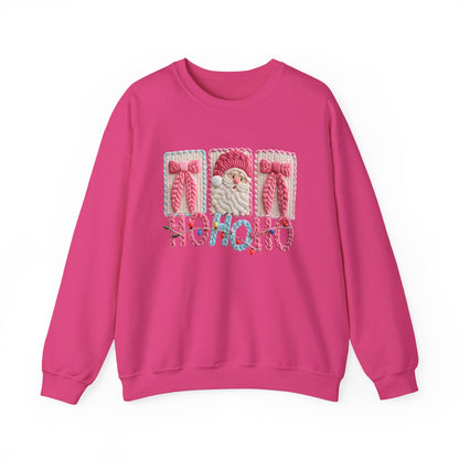 Ho Ho Ho Cute Pink Christmas Sweatshirt - Faux Yarn