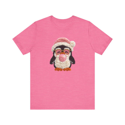 Cute Penguin Bubble Gum Christmas T-Shirt - Faux Yarn
