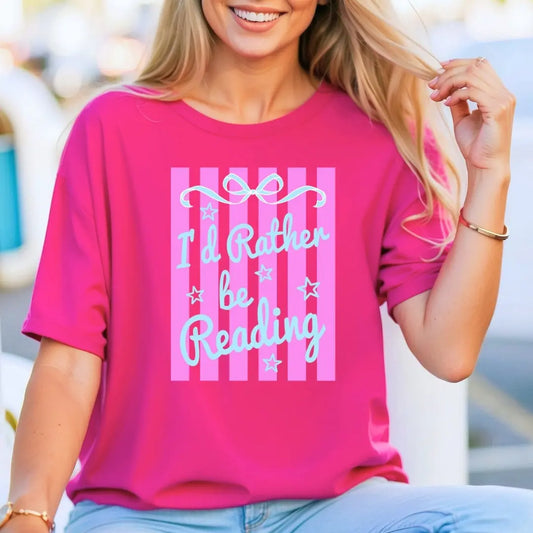 I'd Rather Be Reading Pink Stripes T-Shirt Just So Happy