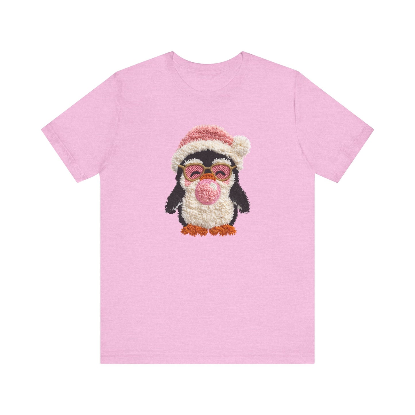 Cute Penguin Bubble Gum Christmas T-Shirt - Faux Yarn