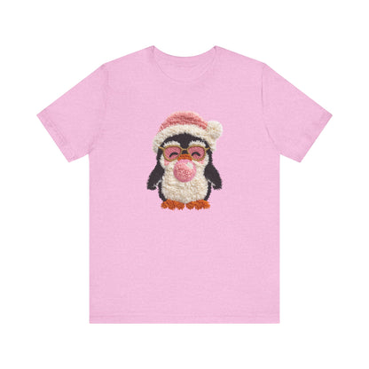 Cute Penguin Bubble Gum Christmas T-Shirt - Faux Yarn