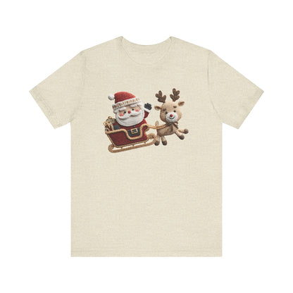 Santa Sleigh Christmas T-Shirt - Faux Yarn