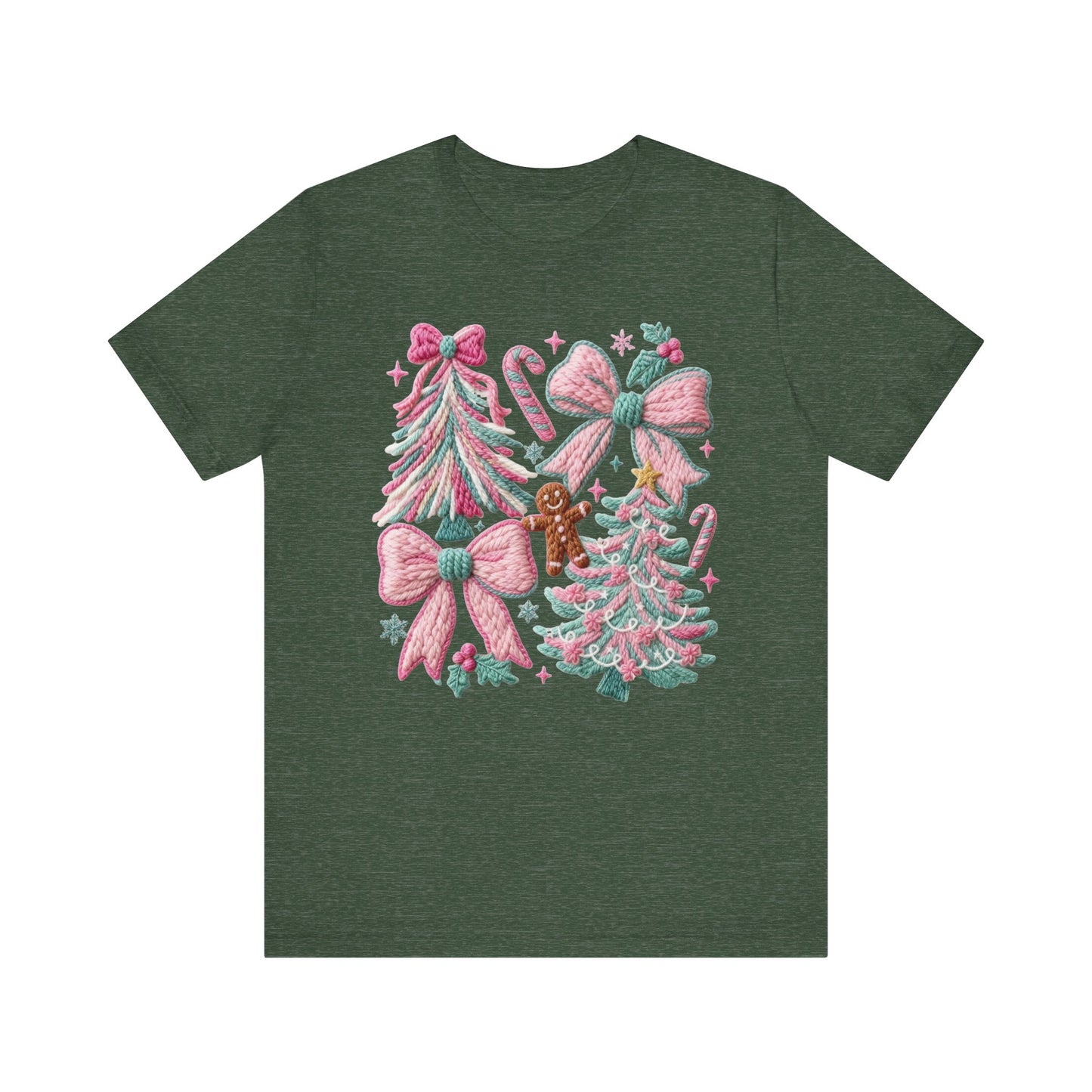 Holly Tree Coquette Christmas T-Shirt - Faux Yarn