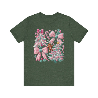 Holly Tree Coquette Christmas T-Shirt - Faux Yarn