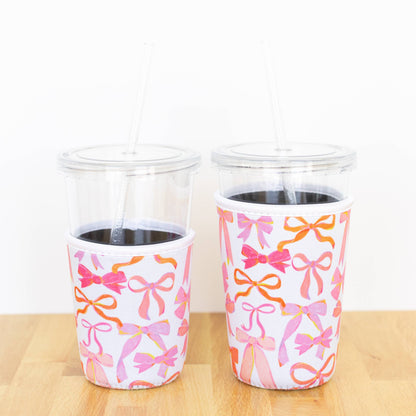Pink Bows Drink Sleeve | Iced Coffee Koozie, Drink Cover