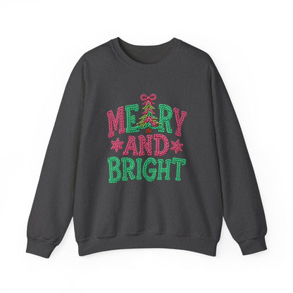 Merry & Bright Christmas Sweatshirt - Faux Yarn