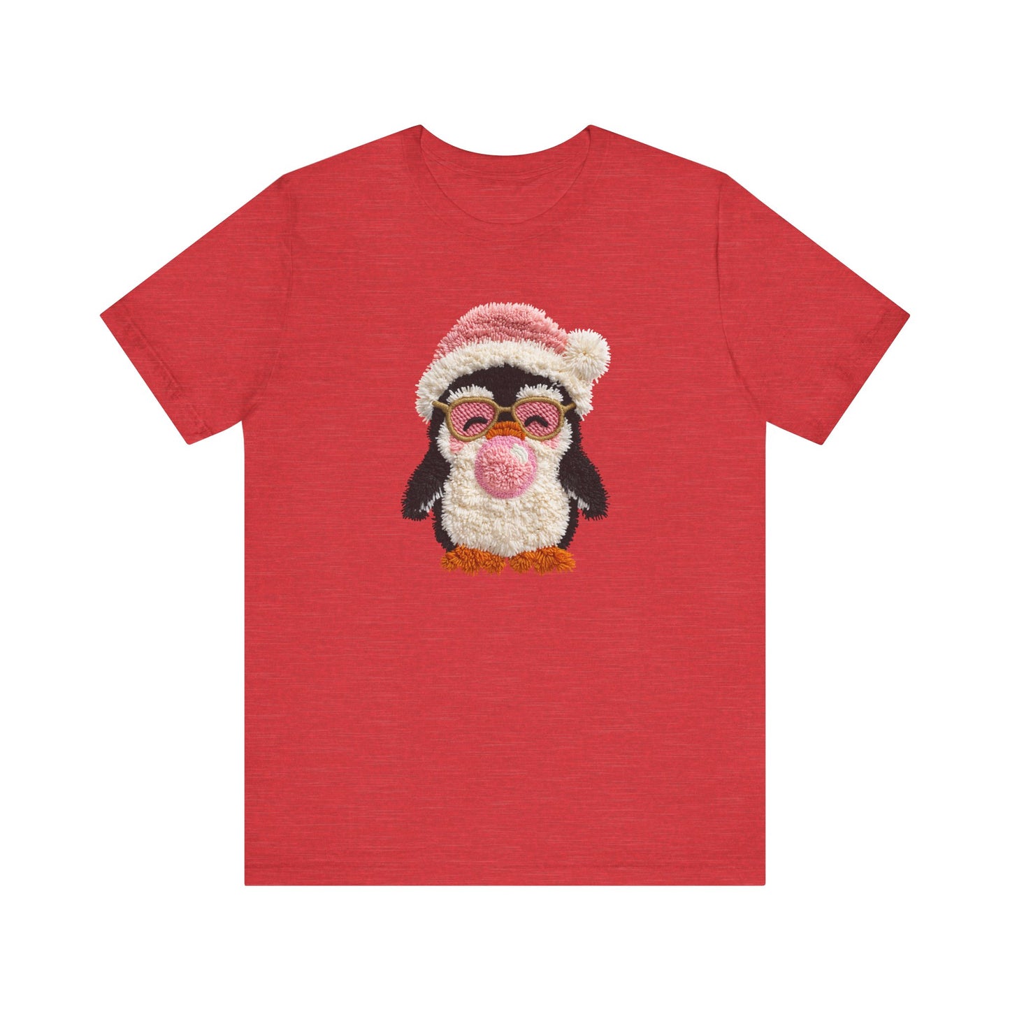 Cute Penguin Bubble Gum Christmas T-Shirt - Faux Yarn