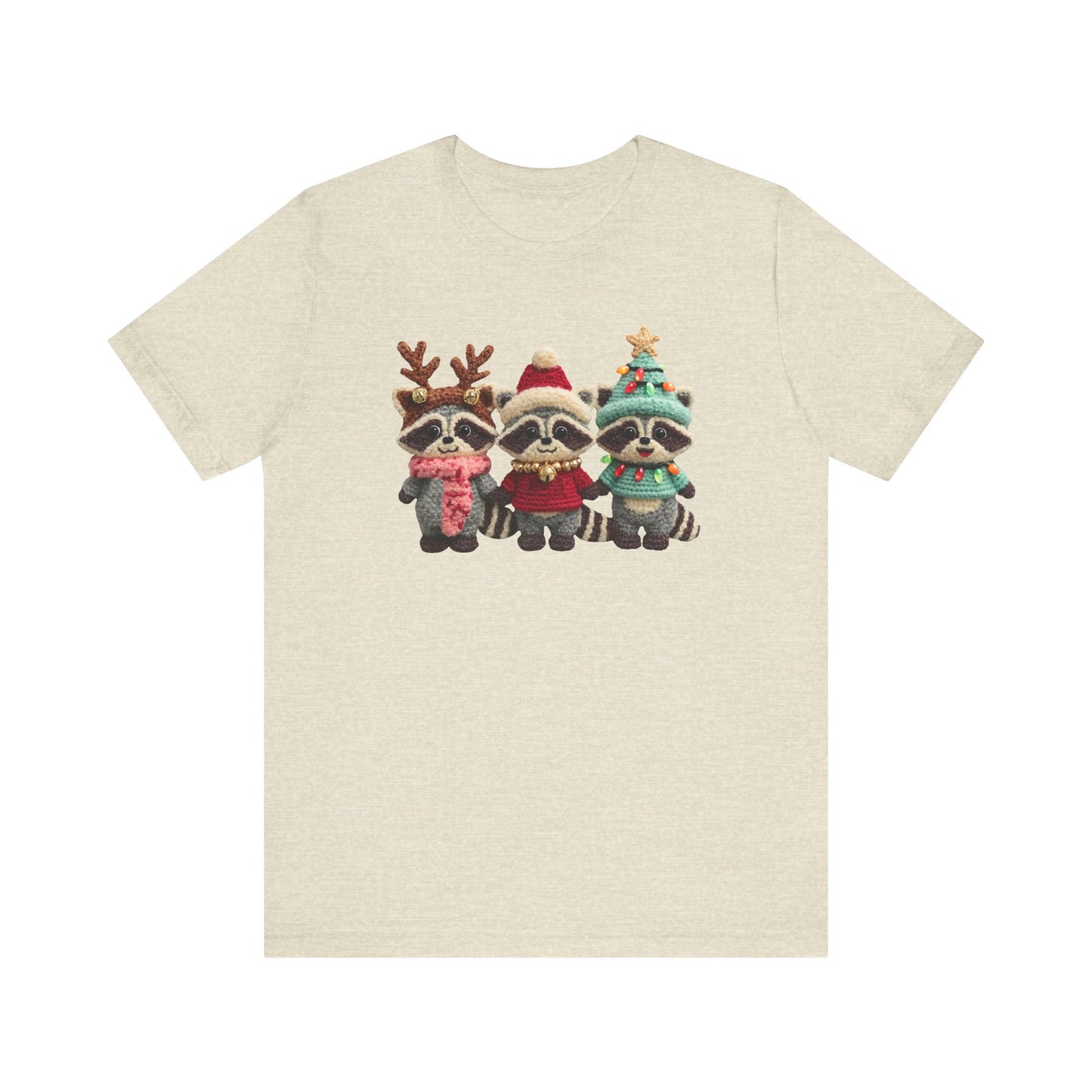 Cute Christmas Racoons T-Shirt - Faux Yarn