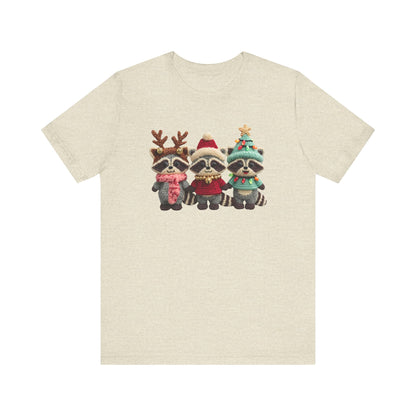 Cute Christmas Racoons T-Shirt - Faux Yarn