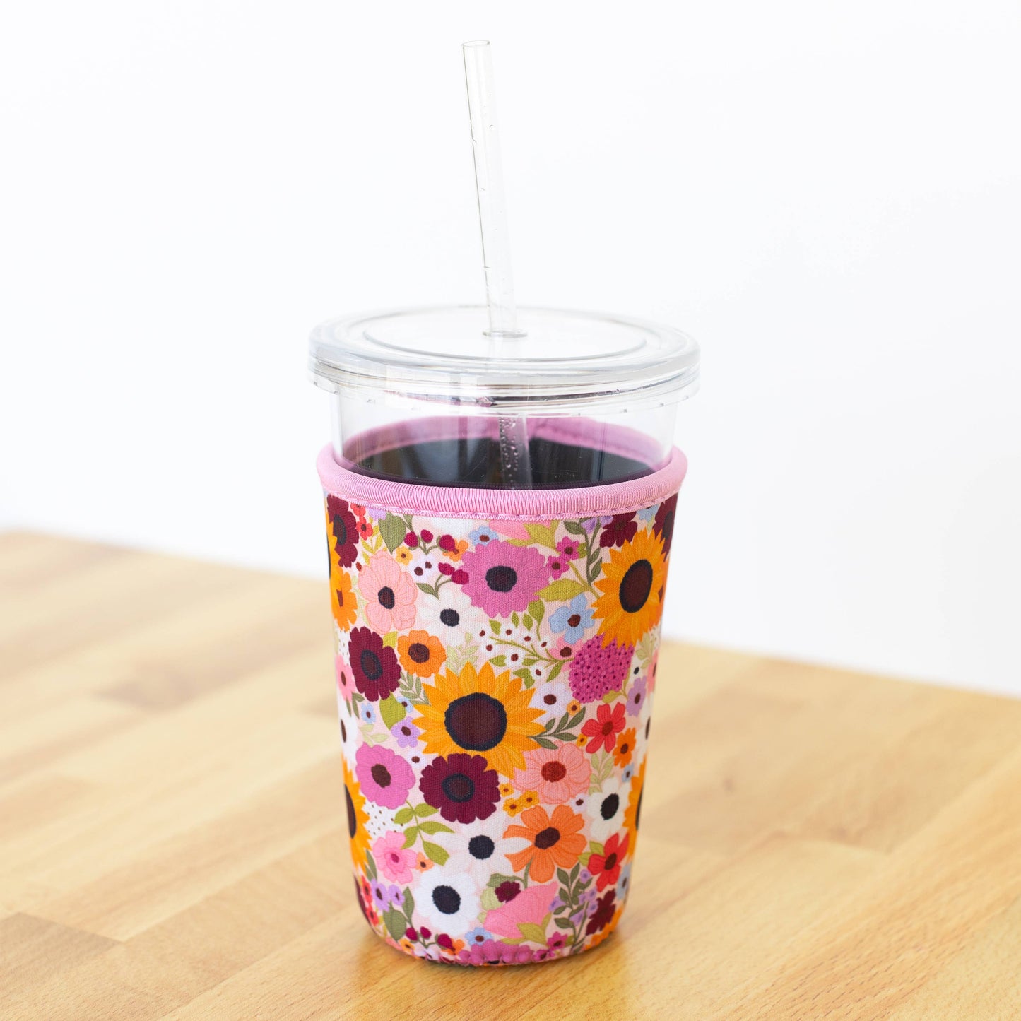Rainbow Garden Drink Sleeve, Iced Coffee Koozie, Drink Cover