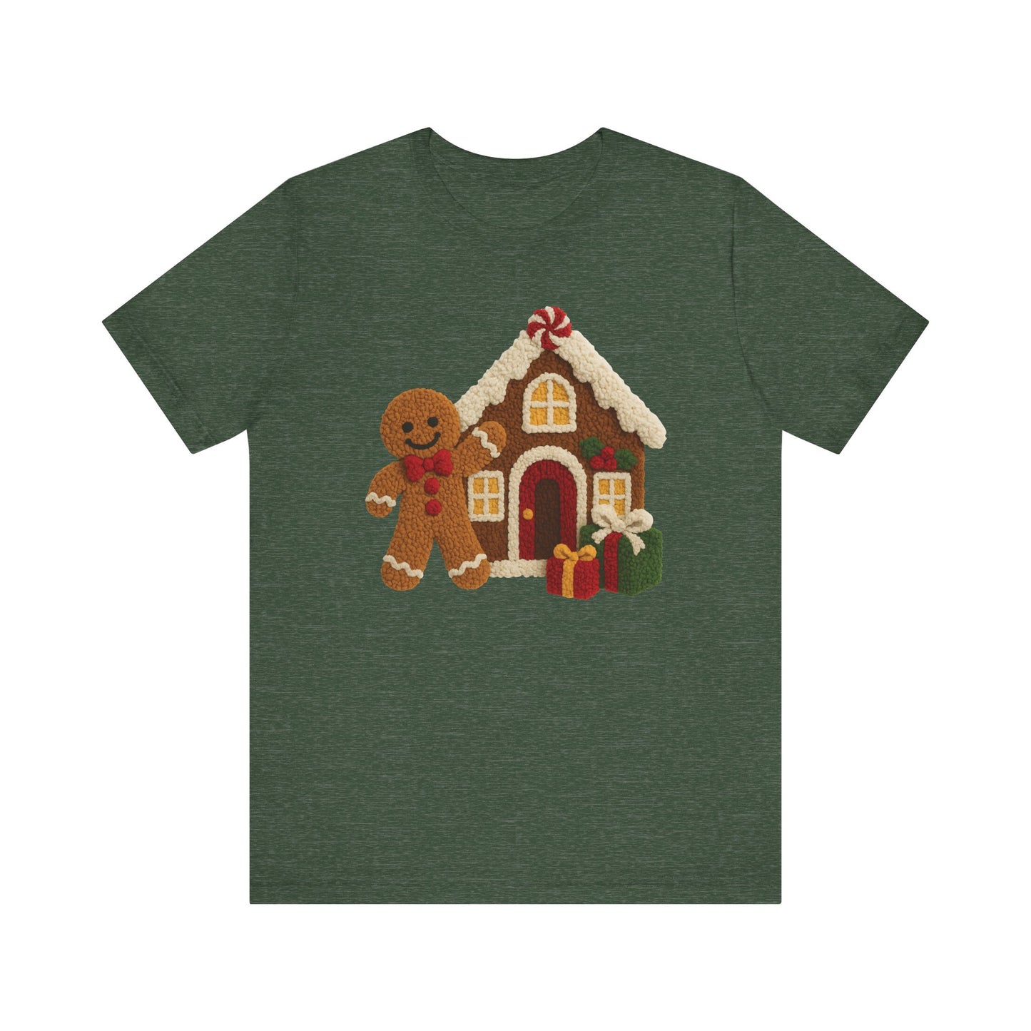 Ginger Bread Man House Christmas T-Shirt - Faux Yarn