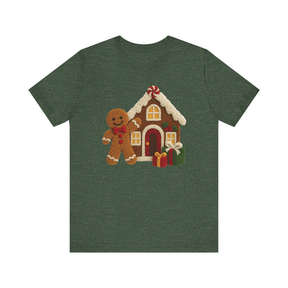 Ginger Bread Man House Christmas T-Shirt - Faux Yarn