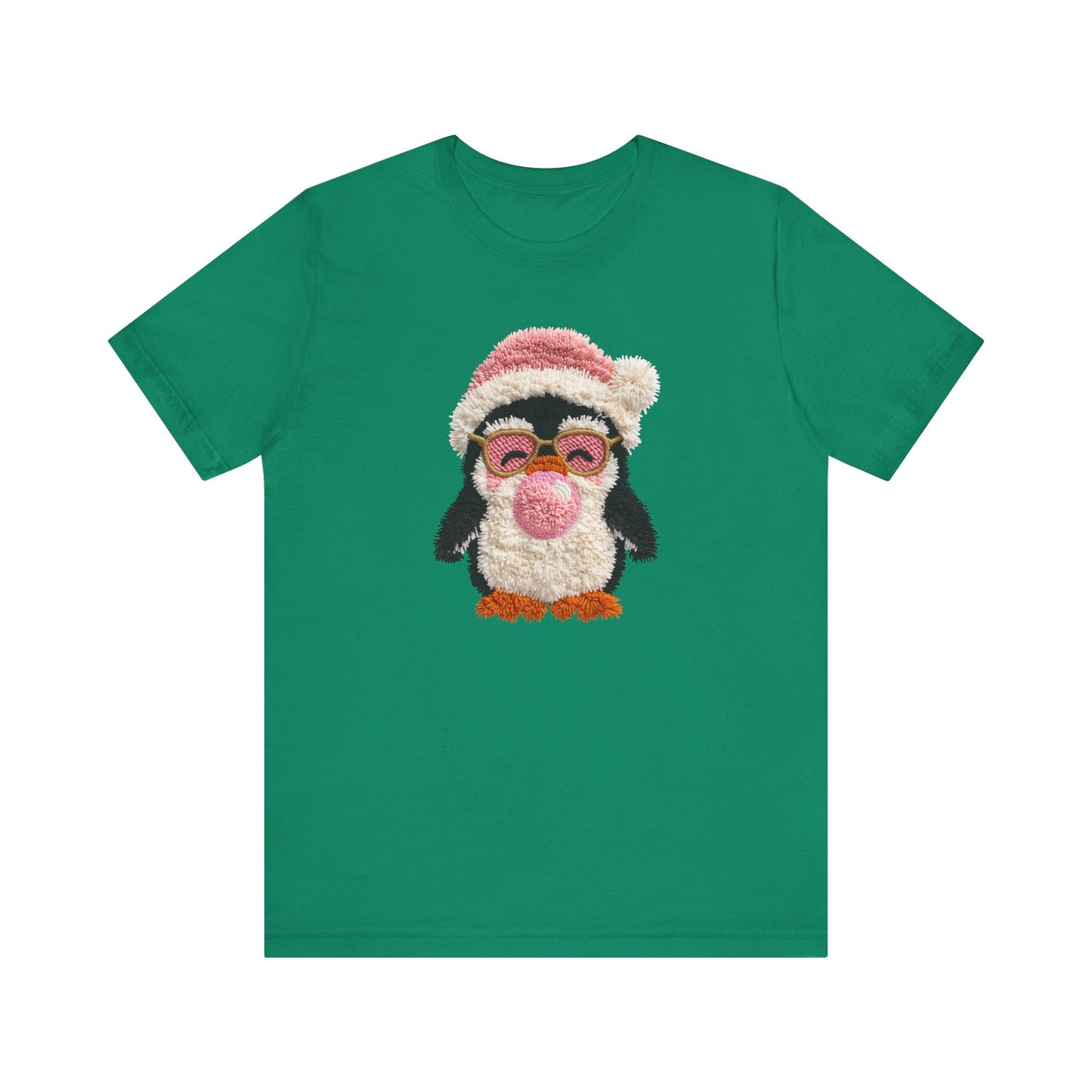Cute Penguin Bubble Gum Christmas T-Shirt - Faux Yarn