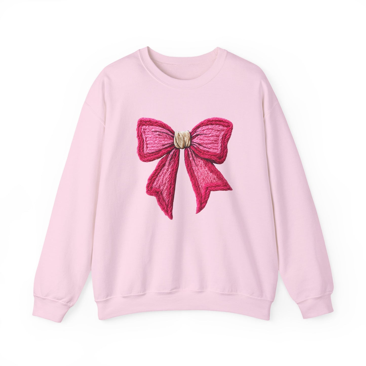 Cozy Knit Pink Bow Coquette Christmas Sweatshirt - Faux Yarn
