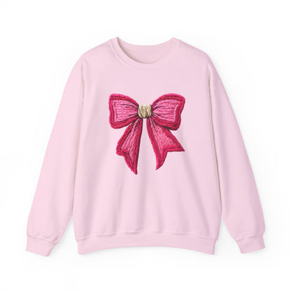 Cozy Knit Pink Bow Coquette Christmas Sweatshirt - Faux Yarn