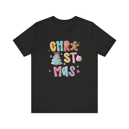 Pastel Christmas Cookie T-Shirt - Faux Yarn