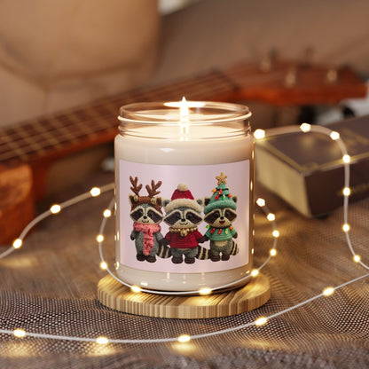 Cute Christmas Racoons 9oz Scented Soy Candle