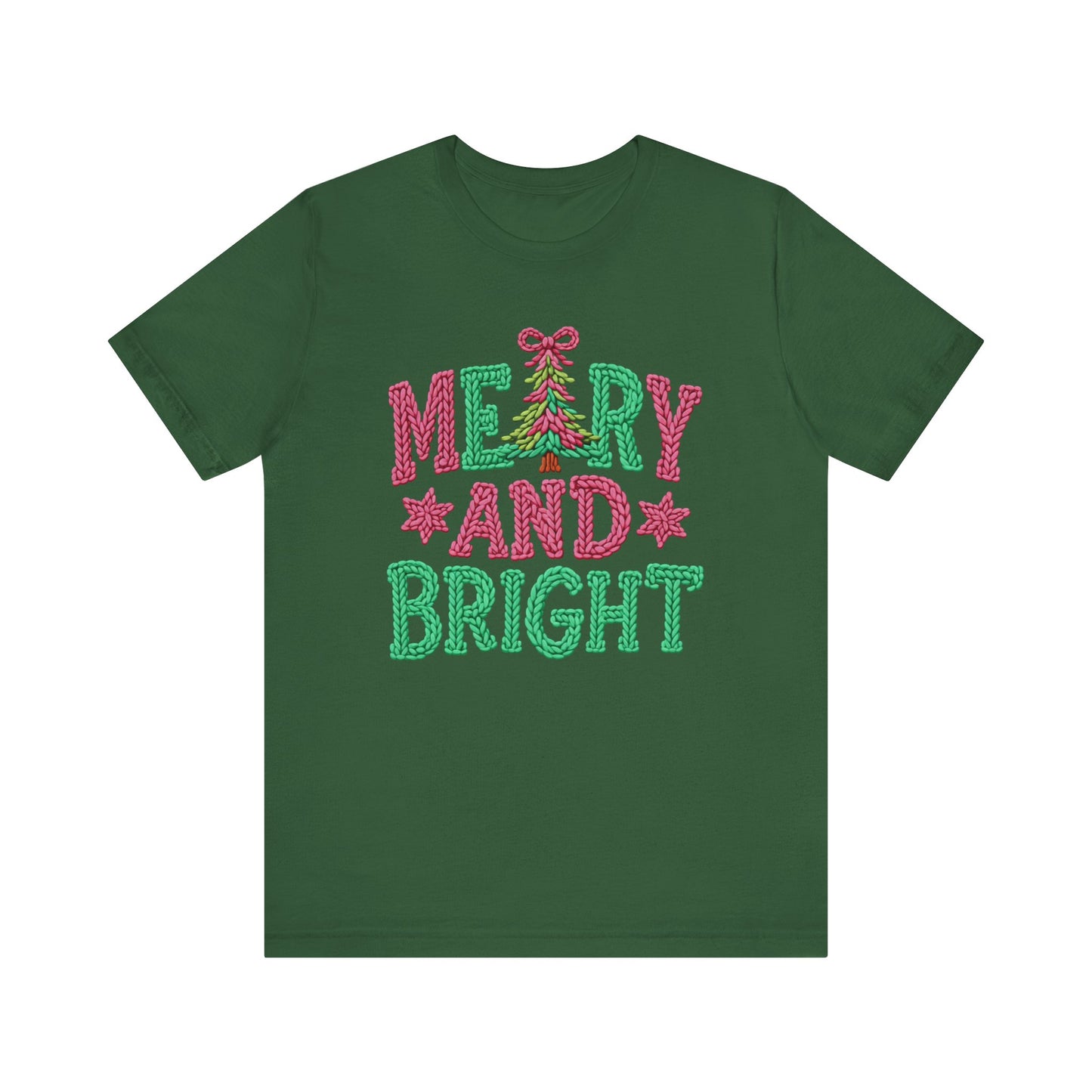 Merry & Bright Christmas T-Shirt - Faux Yarn