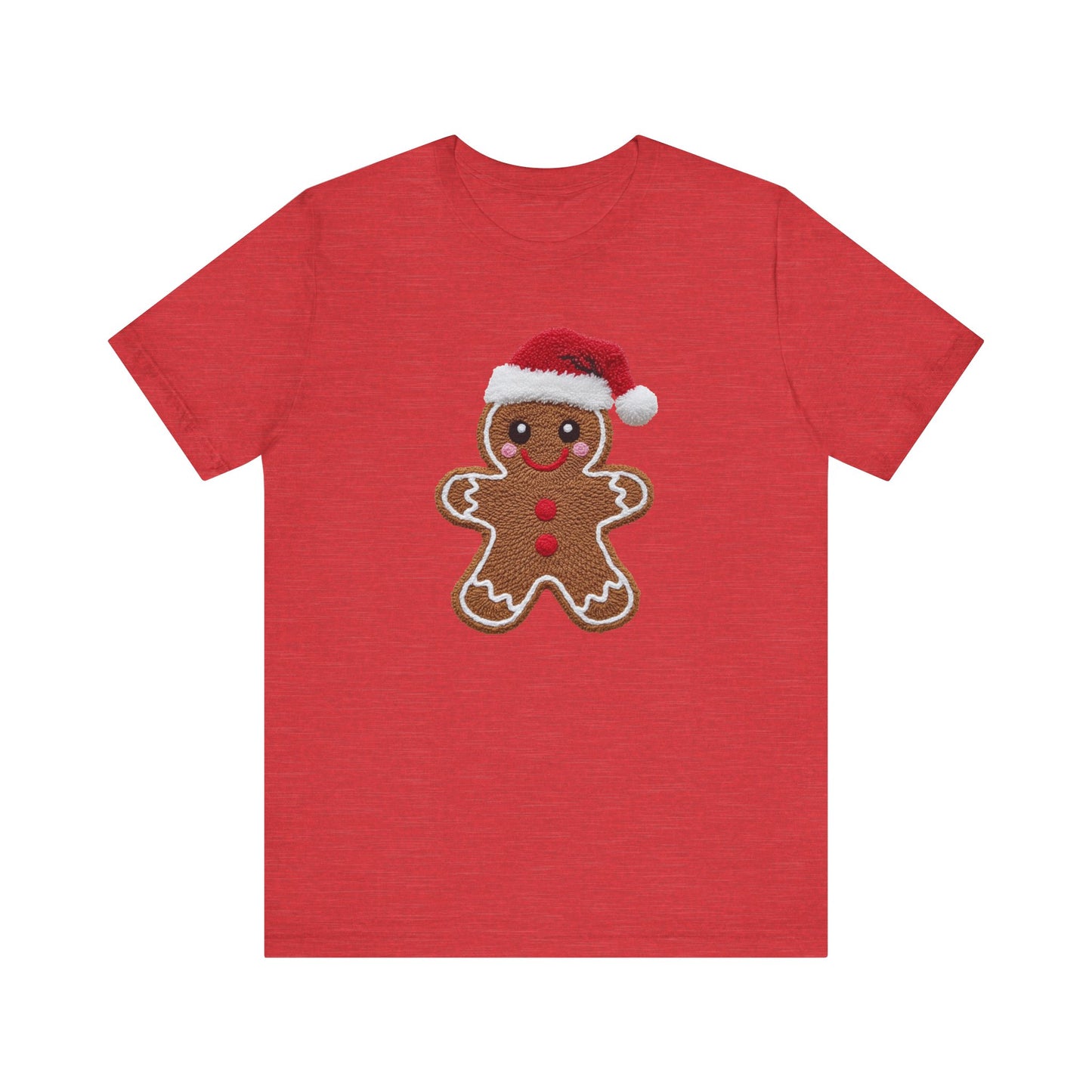 Gingerbread Man with Santa Hat Christmas T-Shirt - Faux Yarn