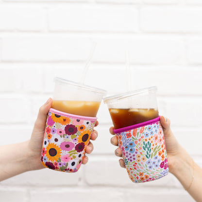 Rainbow Garden Drink Sleeve, Iced Coffee Koozie, Drink Cover