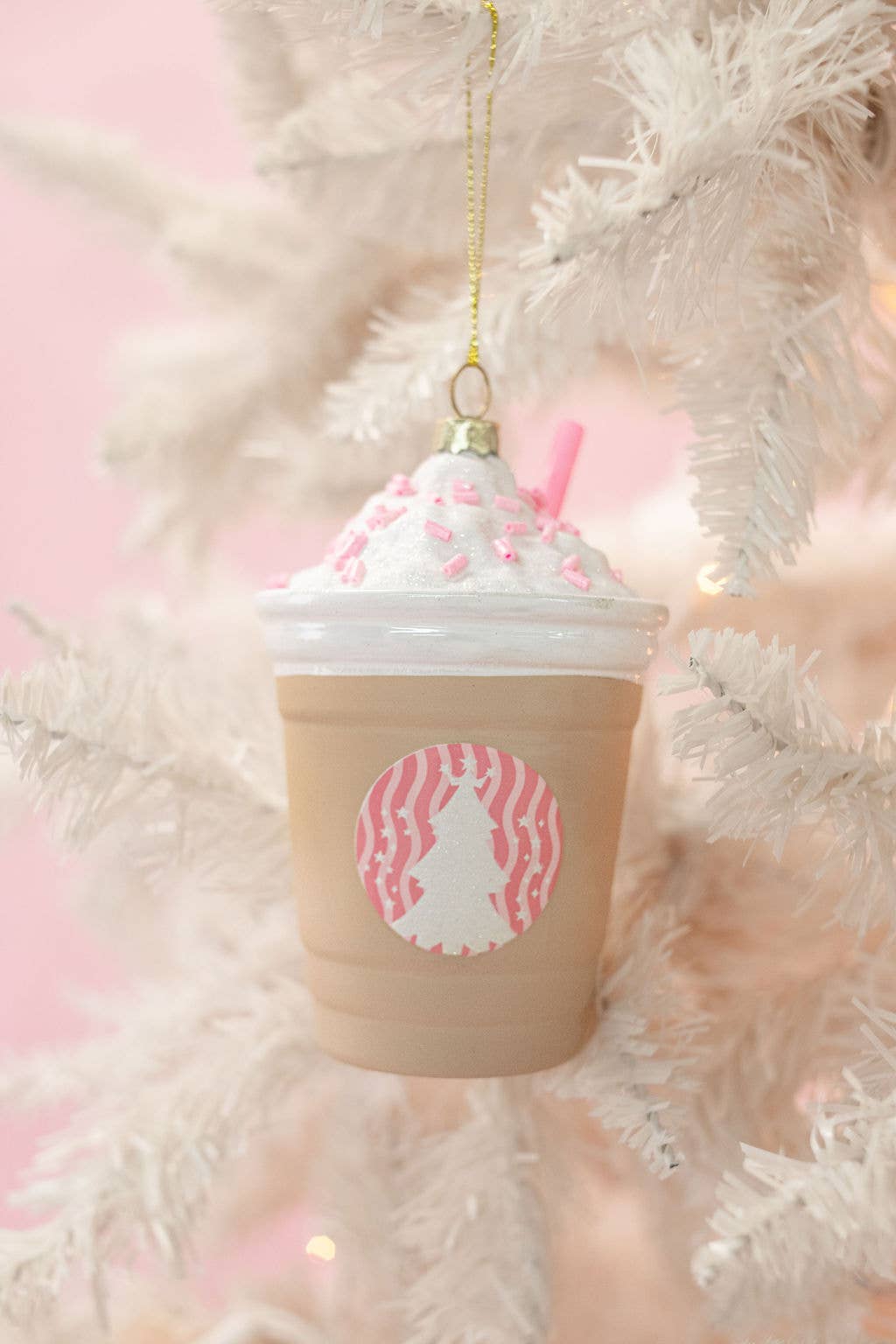 Iced Coffee Drink Pink Christmas Ornament