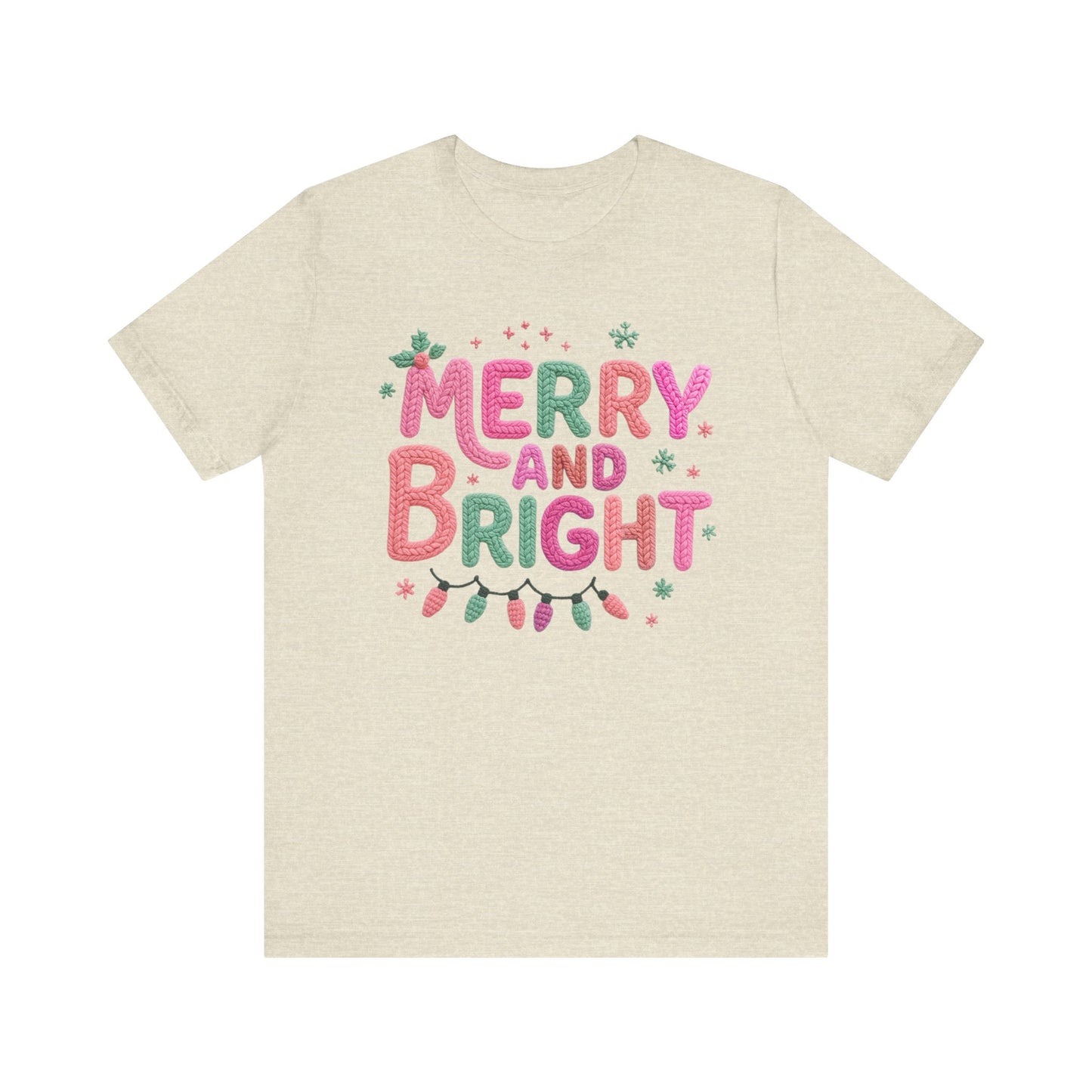 Merry & Bright Christmas T-Shirt - Faux Yarn