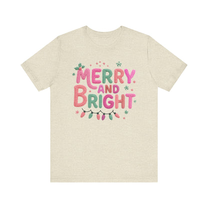 Merry & Bright Christmas T-Shirt - Faux Yarn