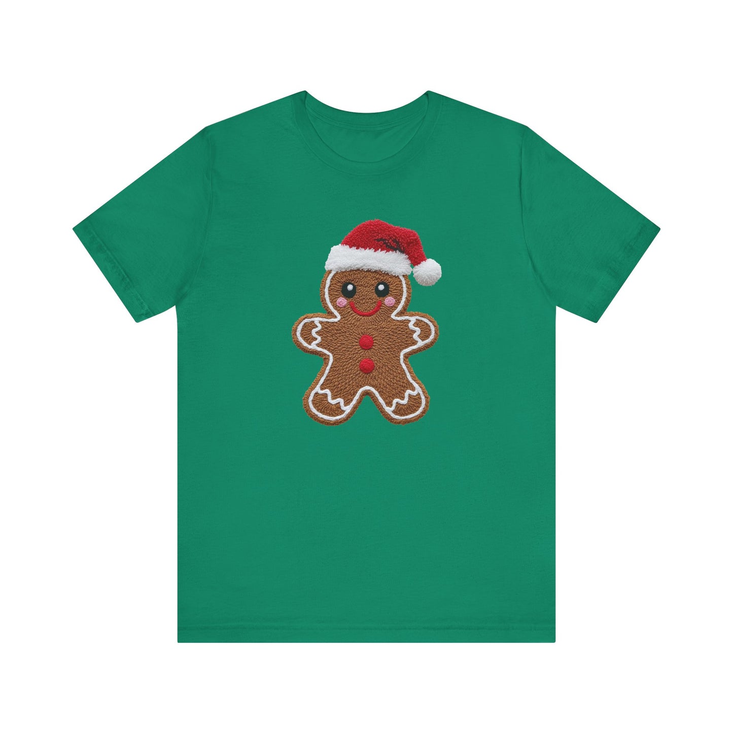 Gingerbread Man with Santa Hat Christmas T-Shirt - Faux Yarn