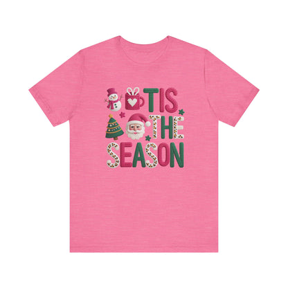 Tis the Season Leopard Letters Christmas T-Shirt - Faux Yarn