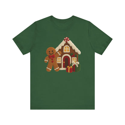 Ginger Bread Man House Christmas T-Shirt - Faux Yarn