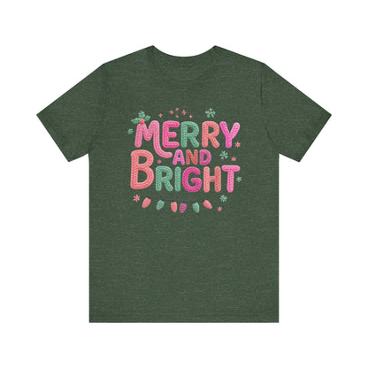 Merry & Bright Christmas T-Shirt - Faux Yarn