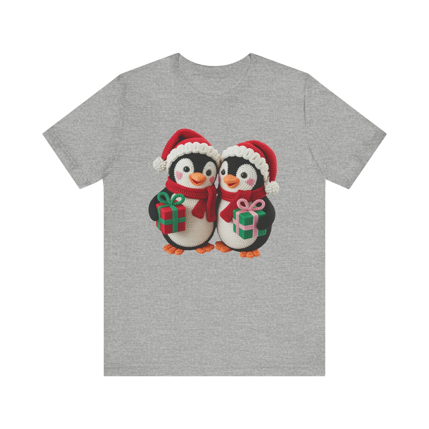 Cute Christmas Penguins T-Shirt - Faux Yarn