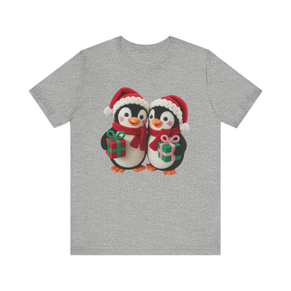 Cute Christmas Penguins T-Shirt - Faux Yarn