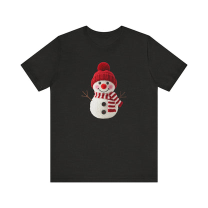 Happy Snowman Christmas T-Shirt - Faux Yarn