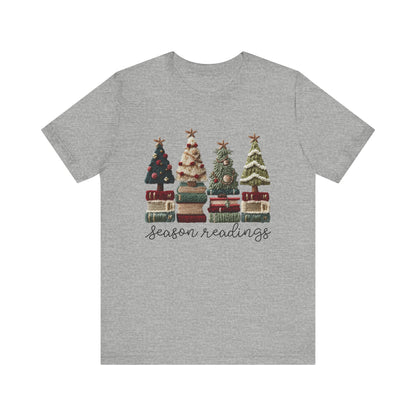 Season Readings Bookish Christmas Tree T-Shirt - Faux Yarn