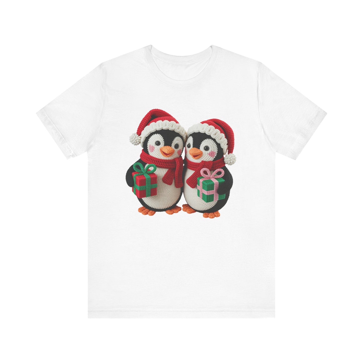 Cute Christmas Penguins T-Shirt - Faux Yarn